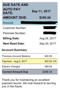 an electric bill from before going solar.